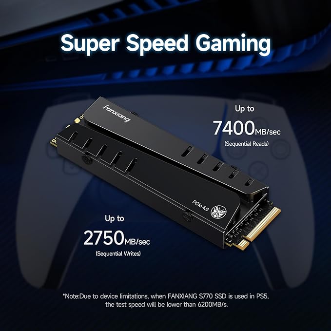 fanxiang S770 500GB NVMe M.2 SSD for PS5 - with Heatsink and DRAM Up to 7300MB/s PCIe 4.0 Suitable for PS5 Memory Expansion Game Enthusiasts IT Professionals