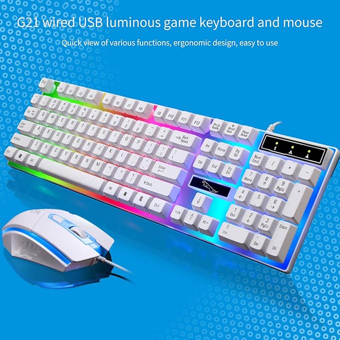 Gaming Keyboards and Mouse 1 Set G21 Wired Keyboard Sensitive Plug Play ABS RGB Backlight 1600dpi Mouse for Computer