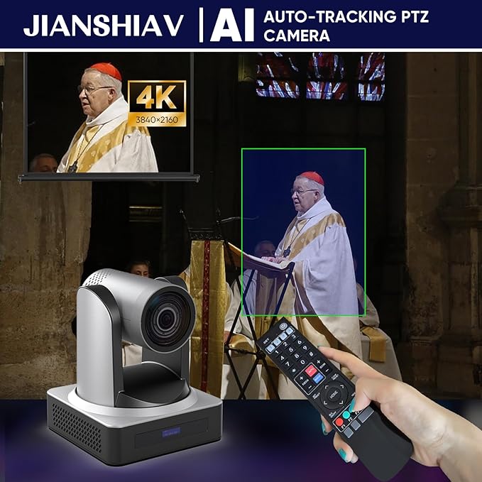4K 60FPS NDI|HX3 PTZ Camera 12X/20X/30x Optical ZoomAI Auto-TrackingHDMI/USB3.0/SDI/IP Camera PTZ for Church Worship Education Events (JS730USH4K NDI)