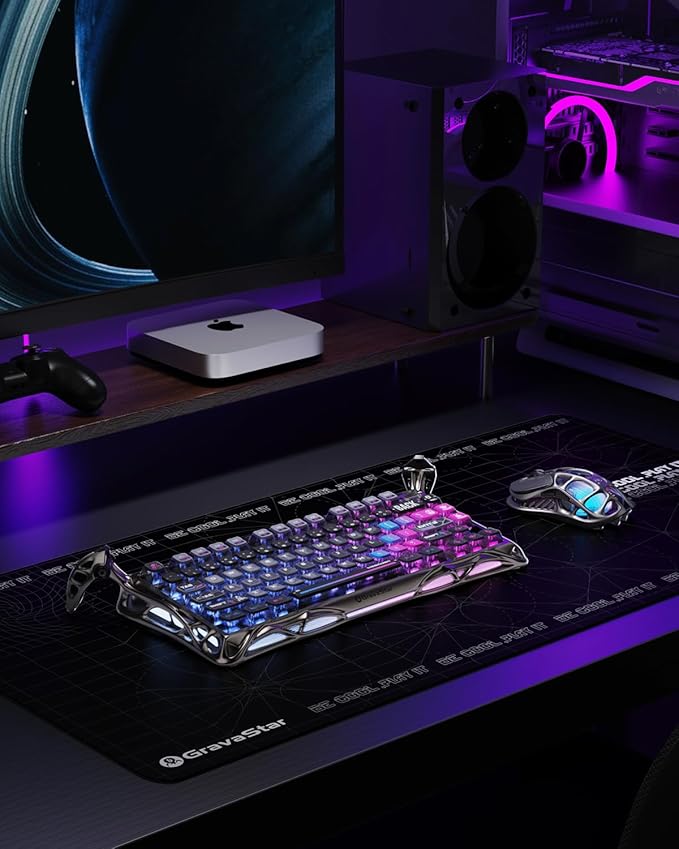 GravaStar Mercury K1 Pro Wireless Mechanical Gaming Keyboard 75% Layout RGB Custom Keyboard Electroplated Glossy Frame Hot-Swappable Linear Switches – Cyberpunk Edition