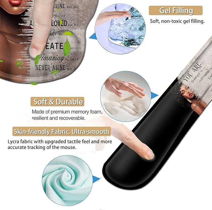 Ergonomic Gaming Mouse Pad Wrist Support and Memory Foam Keyboard Wrist Rest with Anti-Slip Base for Home Office Computer Desk Pad Gel Black Mouse Pad Easy Typing African American Women Black Girl