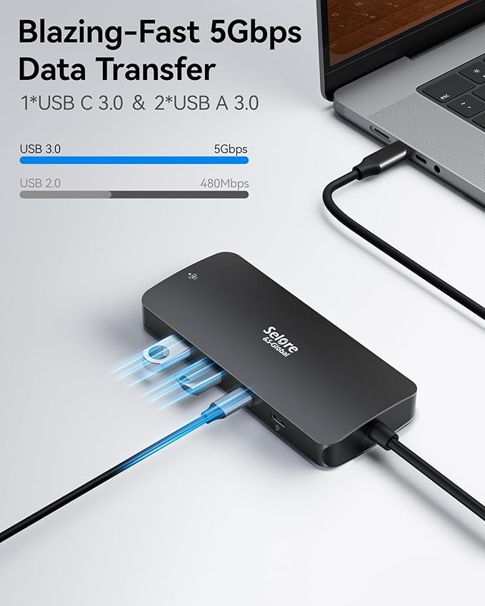 USB C Docking Station Dual Monitor Selore Docking Station 3 Monitors Triple 4K Display with 2 HDMI DisplayPort 1 Gbps Ethernet 100W PD Charging USB 3.0 Ports Adapter for Dell HP etc(Black)