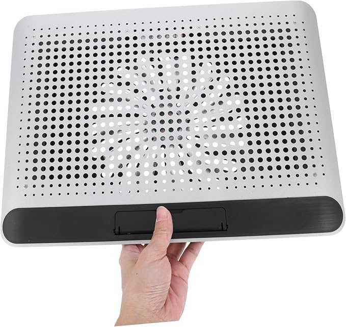 Thin Quiet Laptop Cooler with Fan Speed and Six-Angle Ergonomic Aluminum Stand Dual USB Ports for Home and Office Use Silver