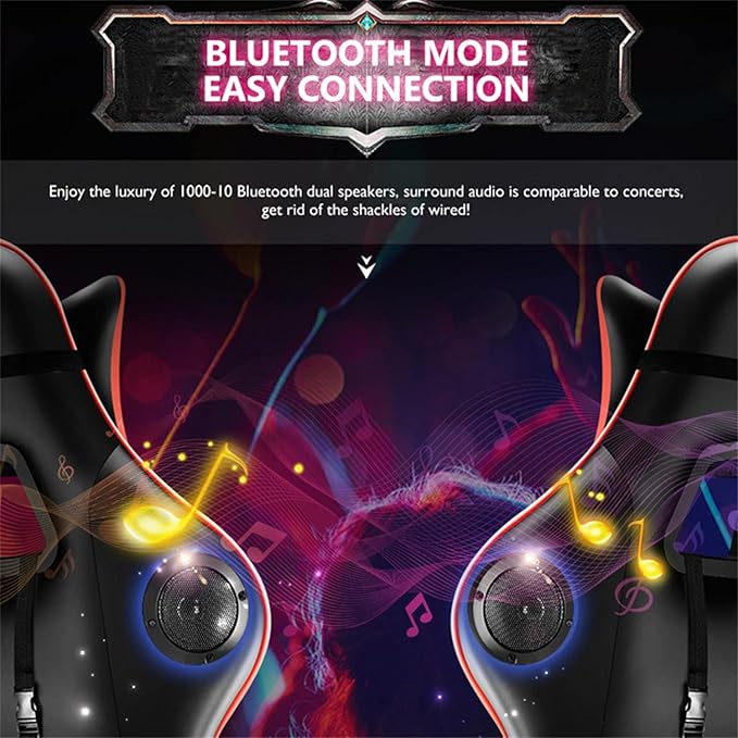 Gaming Chair Massage with Footrest RGB Gaming Chair with Speakers Video Game Chair with Headrest and Lumbar Support Backrest Adjustable Reclining Gamer Chair