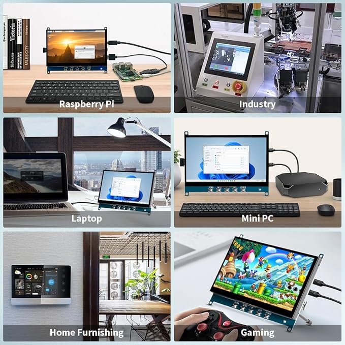 7 Inch Touch Screen Display for Raspberry PI 5 | 1024×600 | IPS |Sunlight Readable IHDMI/USBC Dp Alt Mode Support| OTG|Low Power Consumption| Driver-Free Mini Size Monitor