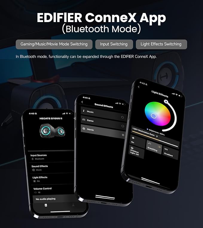 Edifier G1000 II Desktop Computer Speakers for Gaming 2.5 Full-Range Driver &amp Enhanced Bass Bluetooth 5.4 USB-C AUX 9 Dynamic RGB Lighting Modes for PC - Black