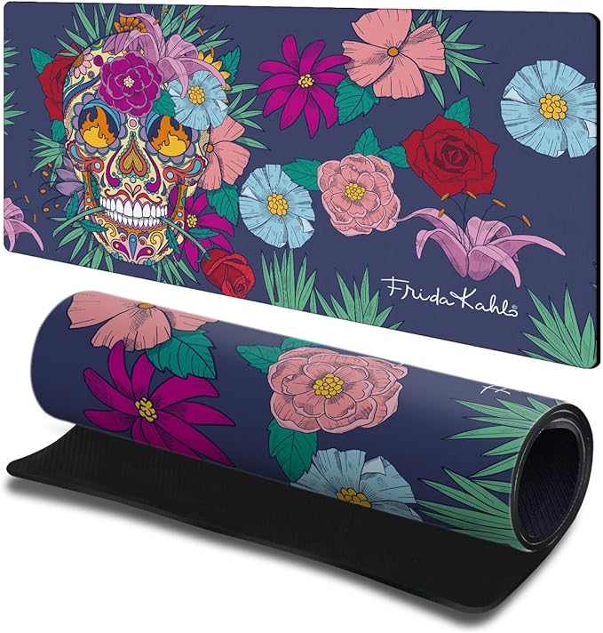 Head Case Designs Officially Licensed Frida Kahlo Skull Floral Art 23.62 x 11.81 x 0.12 inches (600 x 300 mm) - L Gaming Office Desk PC Keyboard Mouse Mat Pad