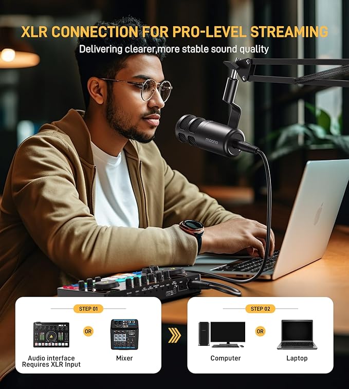 MAONO XLR Podcast Dynamic Microphone Cardioid Studio Mic with Boom Arm for Vocal RecordingStreamingGaming Voice Isolation Technology Metal Mic Works for Audio Interface Mixer