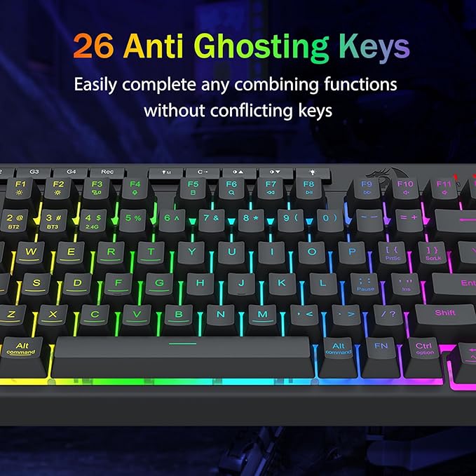 Redragon Portable Wireless Gaming Keyboard Bluetooth/2.4GHz/USB-C Wired RGB Backlit 75% Mini Quiet Macro Membrane Keyboard Rechargeable 4000mAh Battery Anti-Ghosting for Win/MAC