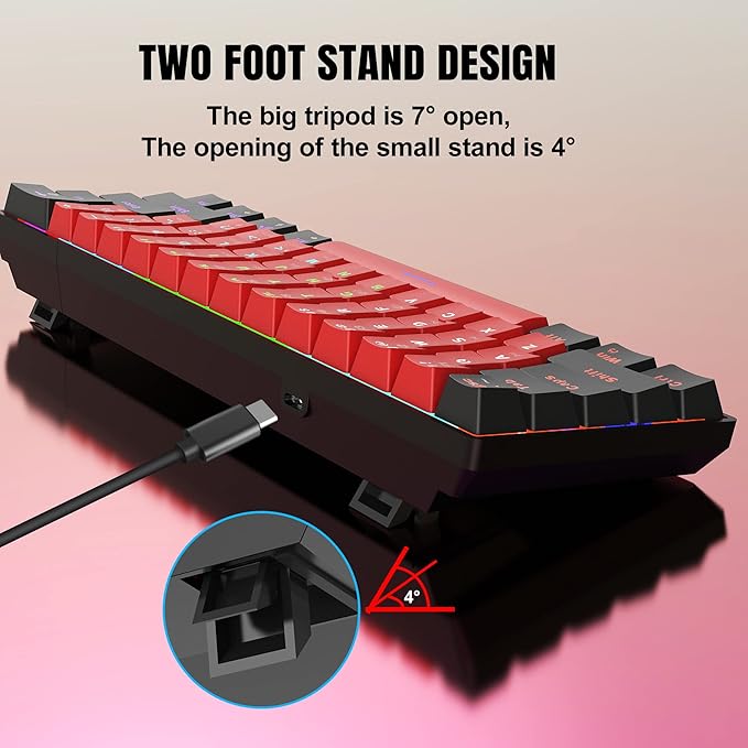 Snpurdiri 60% Wired Mechanical Gaming Keyboard LED Backlit 60 Percent Gaming Keyboard for Windows Laptop PC Mac (Black-Red Blue Switches)