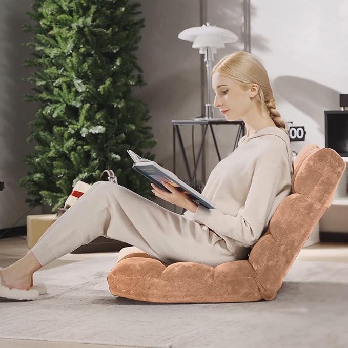 SlickBlue Adjustable Floor Chair with 14 Positions Thick Padded Cushion for Living Room