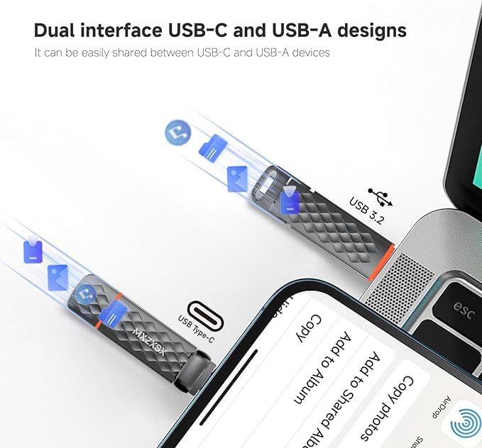 External SSD USB Flash Drive 128GB Up to 550MB/s External SSD Thumb Drive USB 3.2 + Type C for iPhone15/16/17 Android Phone PS4/PS5/MacBook/iPad/SmartTV Zinc Alloy Body