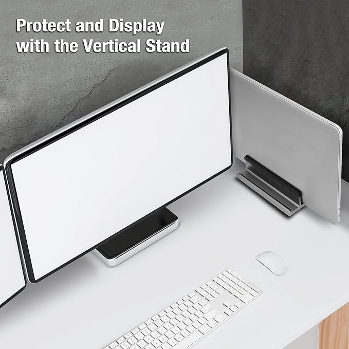 7 Port USB-C 14” Laptop Stand with Dual Display Docking Station Tablet Holder Hub Vertical Storage Desk Organizer/HDMI 8K30Hz USB-A 5Gbps Ethernet 1Gbps 100W Power Delivery Space Gray