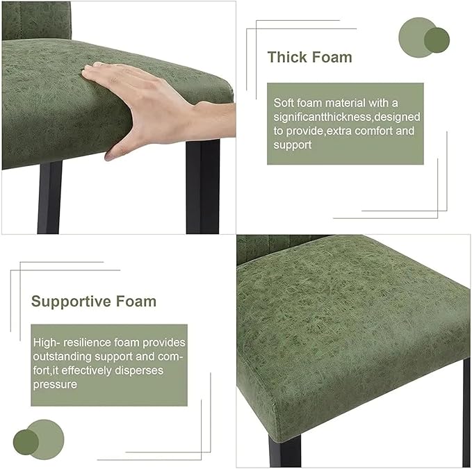 Adjustable Office Computer Chair with Armrest 1pcs Green Leather Upholstered Dining High Back Chair Solid Wood Legs for Kitchen Living Room