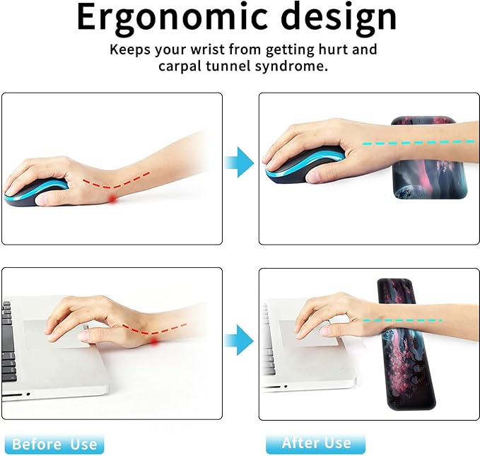 Large Gaming Mouse Pad+Memory Foam Ergonomic Keyboard Wrist Rest Support+Wrist Rest+Coaster Extended Desk Pad Set Stitched Edge Non Slip Desk Mat 4PC for Office &amp Home Moon Cherry Blossom