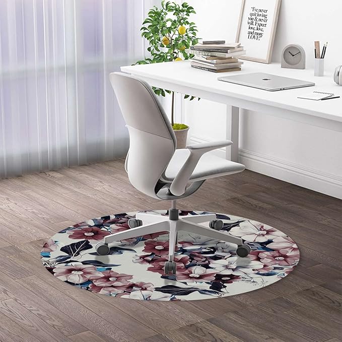 Red Pink Black White PU Leather Office Chair Mat for Hardwood Floor Purple Morning Glory Flowers Round Floor Mats for Office Chair Desk Chair Anti Slip Floor Protector for Rolling Chair Diameter 55 in