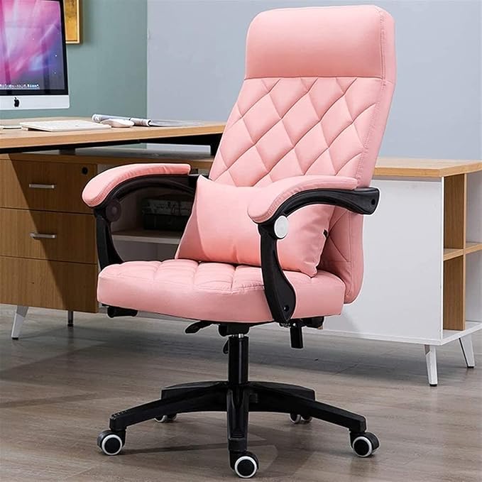 Office Recliner Office Chair Computer Table and Chair PU Leather Game Chair Lunch Break High Back Ergonomic Racing Chair Chair (Color:Pink)