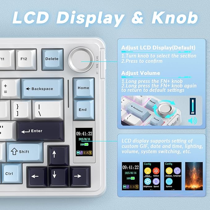 AULA S75 PRO Wireless Mechanical Keyboard with Screen&ampKnob 75% Hot Swappable Gaming Keyboard with Pre-lubed Switches RGB Backlit PBT Keycaps Creamy Sounding Pc Gaming Keyboards