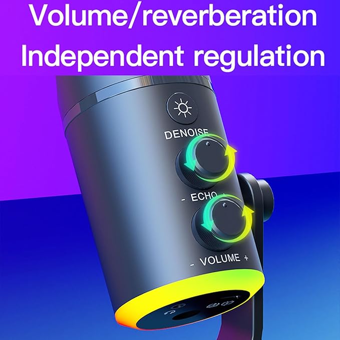Zunate Dynamic Microphone XLR USB Interface Cardioid Pickup Pattern RGB Microphone for Vocal Voice Over Streaming Studio Metal Mic with Mute Headphone Jack for Gaming