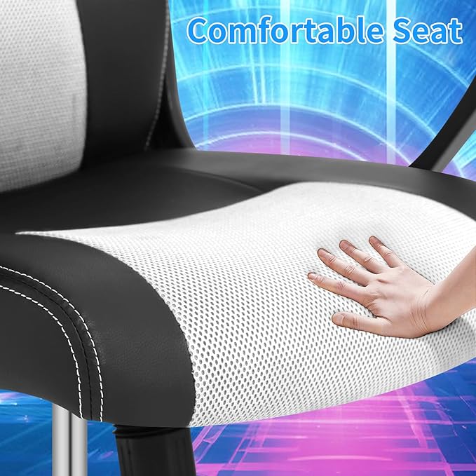 Video Gaming Chair with Massage Function Ergonomic Computer Desk Chairs Home Office Desk Chair with Lumbar Support Adjustable Height Swivel Wheels White