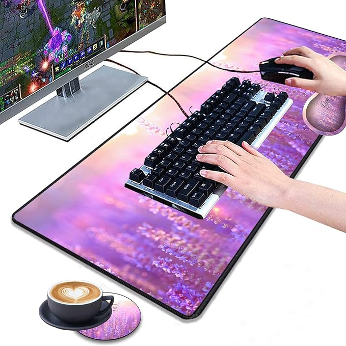 Desk Pad Gaming Mouse Pad + Wrist Rest Support Pad + Coaster 31.5'' × 11.8'' Durable Non-Slip Extended Computer Mouse Pad Suitable for Office and Home Quote Bible Verse Psalm 46:5