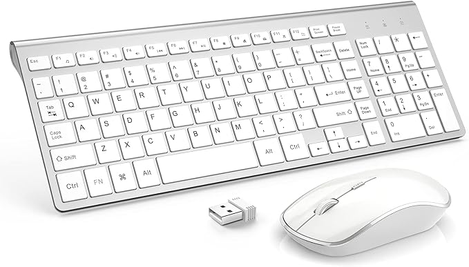 Wireless Keyboard Mouse JOYACCES 2.4G Compact and Ultra Slim Wireless Keyboard and Mouse for Windows Computer Desktop PC Laptop-Sliver