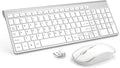 Wireless Keyboard Mouse JOYACCES 2.4G Compact and Ultra Slim Wireless Keyboard and Mouse for Windows Computer Desktop PC Laptop-Sliver