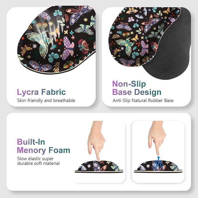 Desk Mat Pad Gaming Mouse Pad Wrist Support Set 4 in1 Non-Slip XXL Large Mousepad + Ergonomic Keyboard Wrist Rest+Mouse Wrist Rest+Coaster for Home Office Computer I Colorful Butterfly
