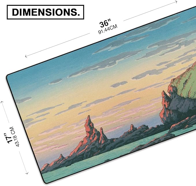 MPCO. Original Large Gaming Desk Mat – 36 x 17 Duraglyde Ukiyo-E Ryugashima Island Full Desk Mouse Pad for Smooth Precision – Non-Slip Washable Extra-Large PC Mouse Pad for Gaming Sessions