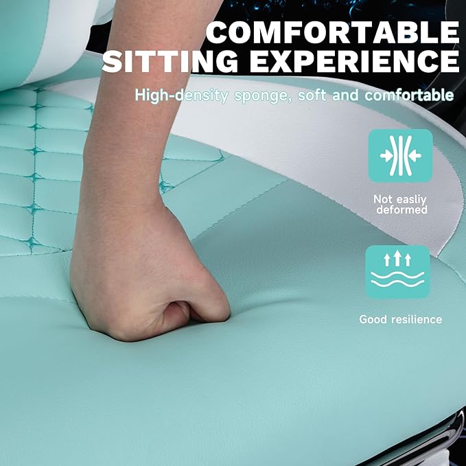 Ergonomic Gaming Chair Racing Style - High Back Gamer Chair with Footrest Adjustable Lumbar Massage Linkage Armrests &amp 90-135° Recline - Leather Computer Game Chair for Adults Green