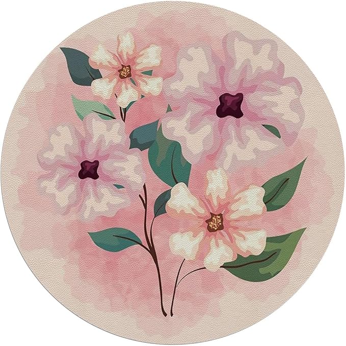 Pink Purple PU Leather Round Floor Mats for Office Chair Modern Romantic Floral Design Under Computer Desk Floor Protector for Rolling Chairs Non Slip Anti Scratches Abstract Diameter 55 in