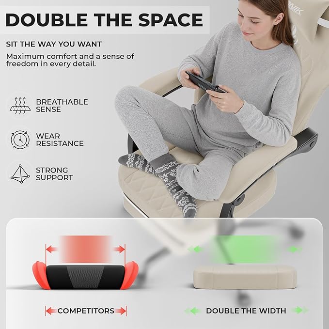 Ergonomic Gaming Chair Video Gamer Chairs Gaming Computer Chairs Gamer Chairs for Adults Massage Lumbar Support Swivel Height Adjustable Headrest Backrest Beige
