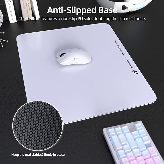 Attack Shark CM05 Contour Glass Gaming MousepadNano-Micro-Etched TextureSmooth Glass SurfaceHigh AccuracyFast-MovingAnti-Scratch PU Leather Super Non-Slip BaseLarge Size(450×400mm)White