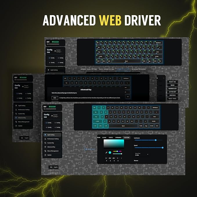 RK ROYAL KLUDGE C61 HE Gaming Keyboard 60% Wired Mechanical Keyboard with Hall Effect Magnetic Switch 8000Hz Polling Rate Rapid Trigger RGB Backlit 61 Keys Black Yellow