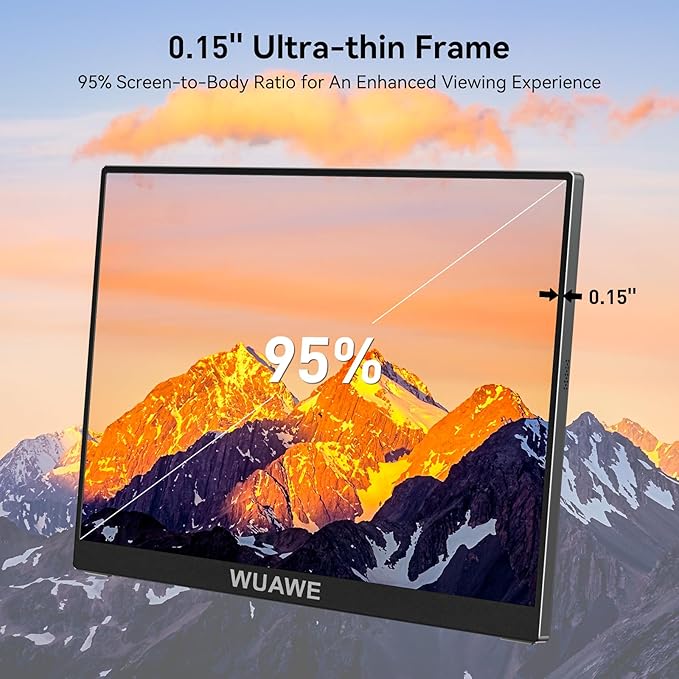 WUAWE 15.6 Inch Portable Monitor with Built-in Stand 1080P FHD 60Hz External Second Computer Monitor with Speaker HDMI USB-C for PC Mac Phone PS5 Switch Xbox PS4/5.
