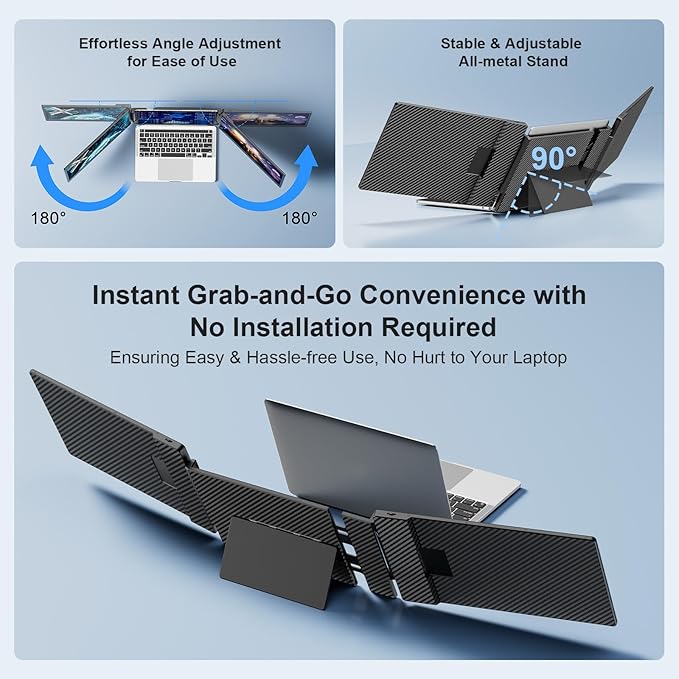 S3 Laptop Screen Extender 14'' Triple Portable Monitor for Laptops Plug and Play 1080P FHD IPS Laptop Monitor Extender for 13''-16.5'' Laptops Compatible with Windows Chrome Switch