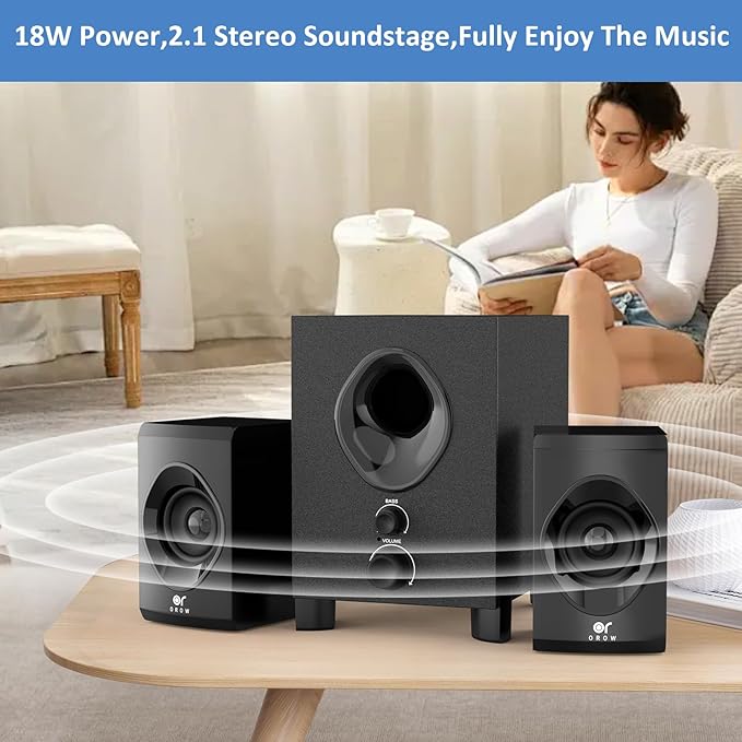 OROW Bluetooth Computer SpeakersPC Speaker with SubwooferFront Knob 18W Wireless PC SpeakersSupport AUX&ampBluetooth PlayGreat for Party/Game/TV (S213)