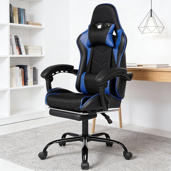 Gaming Chair with Footrest Ergonomic Computer Gaming Chair with Massage Lumbar Support Reclining High Back Gamer Seat for Adults Office Red and Black