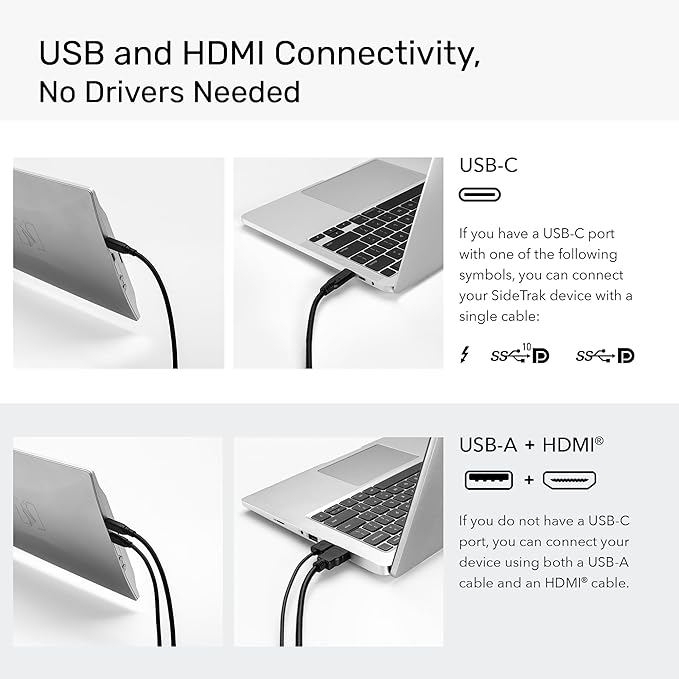 SideTrak Swivel 14 Patented Attachable Portable Monitor for Laptop | FHD TFT Laptop Dual Screen | Mac PC &amp Chrome Compatible | Fits All Laptops | Powered by USB-C® or Mini HDMI (Light Silver)