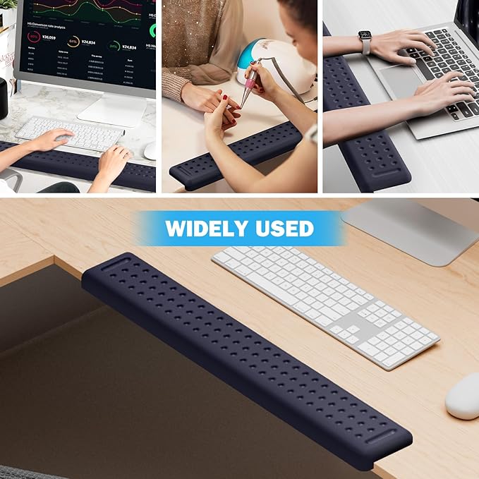 Leolee L-Shaped Desk Long Wrist Rest Elbow 60CM Deep Blue Memory Foam Arm Rest for Desk with Non-Slip Base Ergonomic Desk Edge Cushion Wrist Support for Computer Keyboard Typing Office Home