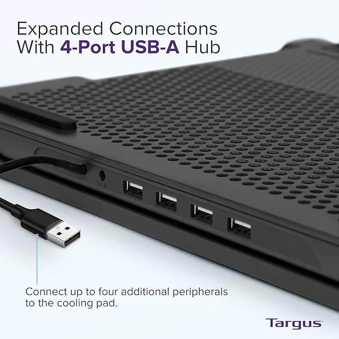 Targus Laptop Cooling Pad for Laptops up to 17-inches Dual High-Speed Fans Chill Mat + 4-Port USB Hub Laptop Fan Cooling Pad for Work USB Stand Cooling Pad for Gaming Laptop Cooling Fan (AWE81US)