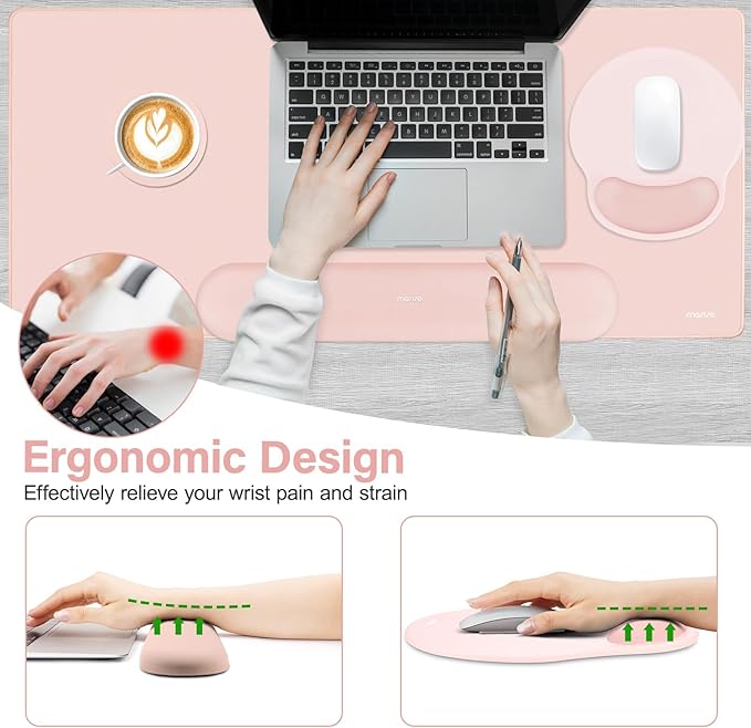 MOSISO Wrist Rest for Keyboard Mouse Pad Set Large Gaming Deskpad&ampCircle Curved Mousepad&ampKeyboard Wrist Rest&ampCoaster Ergonomic Non-Slip Mousepad&ampEasy Typing Pad with Silicone Lining
