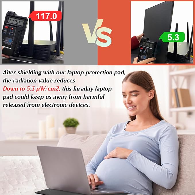 EMF Radiation Shielding Laptop Pad - 12x16 Inch Heat Blocking Mat Anti-Radiation &amp Heat Protection for Laptop Notebook Tablet Use on Lap Office Travel