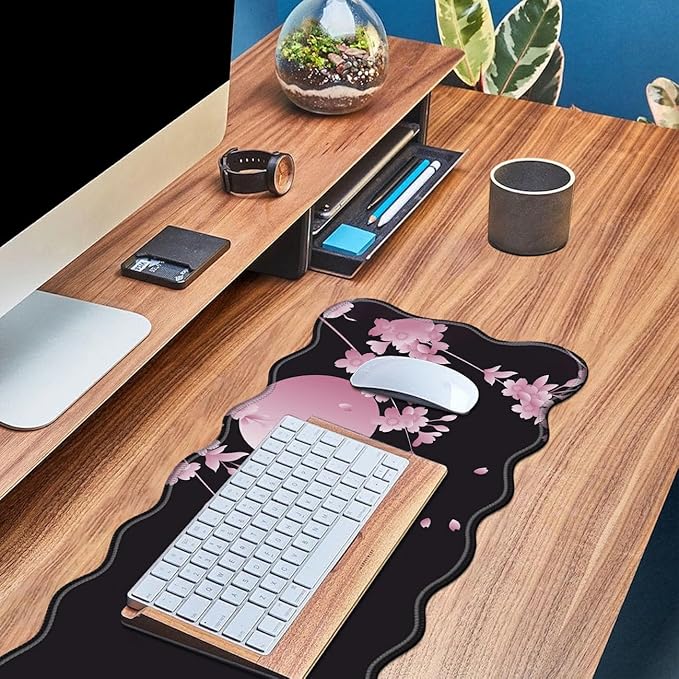 Sakura Cherry Blossom Desk Mat Mouse Pad 31.5 x11.8 XL Extended Mousepad Huge Mouse Pads with Stitched Edges Desk Pad for Work Game Office Home