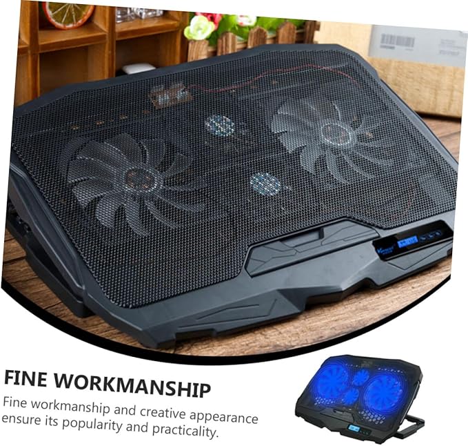 BESPORTBLE Silent Laptop Cooling Stand with Powerful Fans for Notebooks Ergonomic Desktop Support Stable Sturdy Design Relieves Neck Low Energy Consumption Black Model