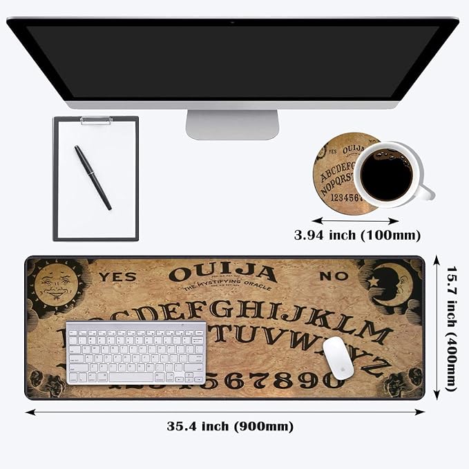 Desk Pad Mat Gaming Mouse Pads with Coasters Set Stitched Edges Design Mouse Pad XXL Large Mouse Pad for Laptop Computers Retro Ouija Board Desk Writing Mat for Office &amp Home 35.4x 15.7