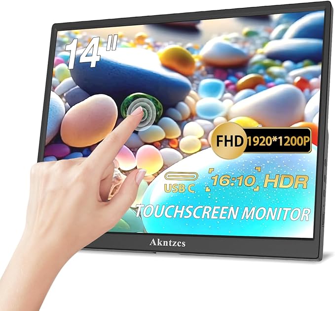 Portable Monitor - 14 FHD 1920x1200P USBC Portable Touchscreen IPS Display USB Type-C HDMI HDR External Monitor for Laptop/PC/Mac/Phone/Xbox Built-in Kickstand &amp Speakers
