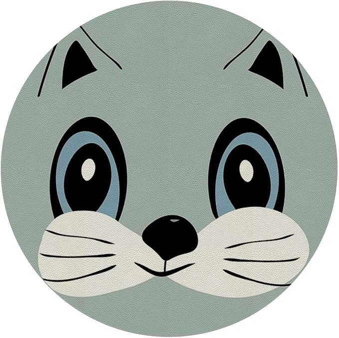White Black PU Leather Office Chair Mat for Hardwood Floor Face Portrait Monochromic Art Under Desk Low-Pile Office Rug Large Anti-Slip Multi-Purpose Animal Diameter 55 in