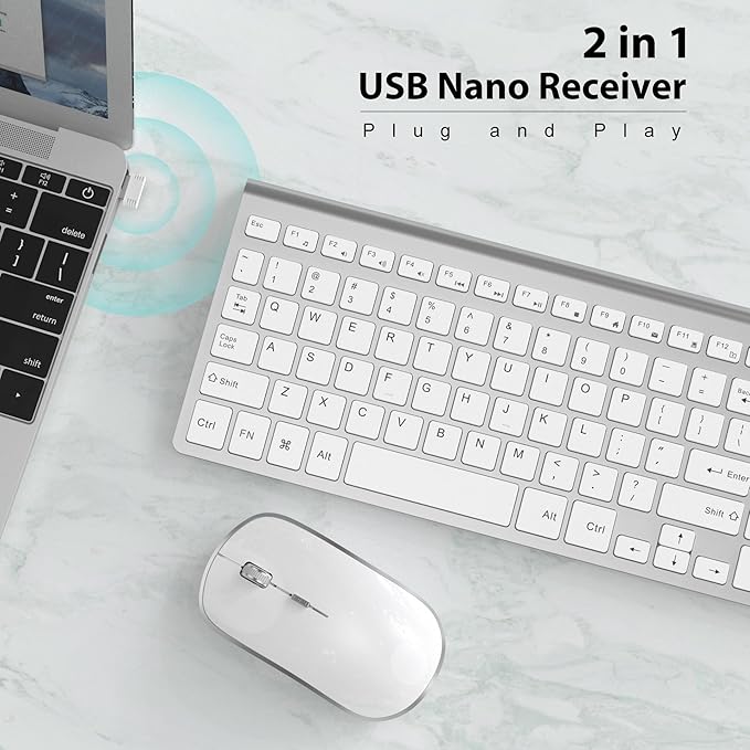 Wireless Keyboard Mouse JOYACCES 2.4G Compact and Ultra Slim Wireless Keyboard and Mouse for Windows Computer Desktop PC Laptop-Sliver