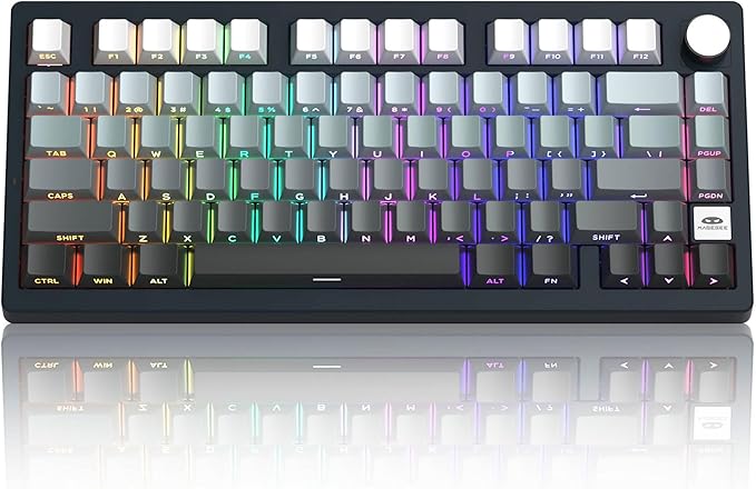 MageGee LIGHT75 Wireless Creamy Keyboard Tri-Mode Bluetooth/2.4GHz/USB-C RGB Backlit Gasket Hot Swappable Custom Gaming Keyboard for Win/Mac/PC with Knob Side Printed PBT Keycaps Black